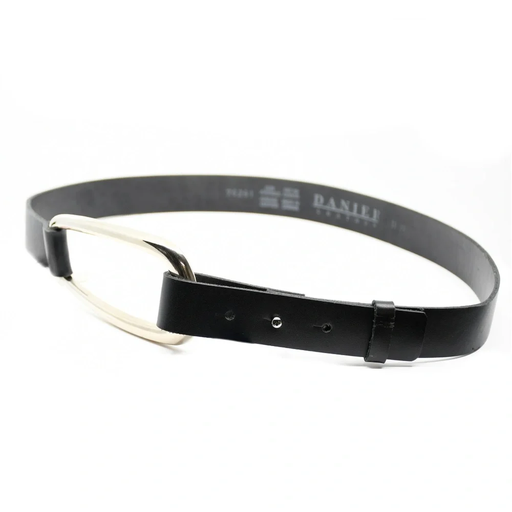 DANIER Black Leather Belt with Buckle Size M - Picture 2 of 8